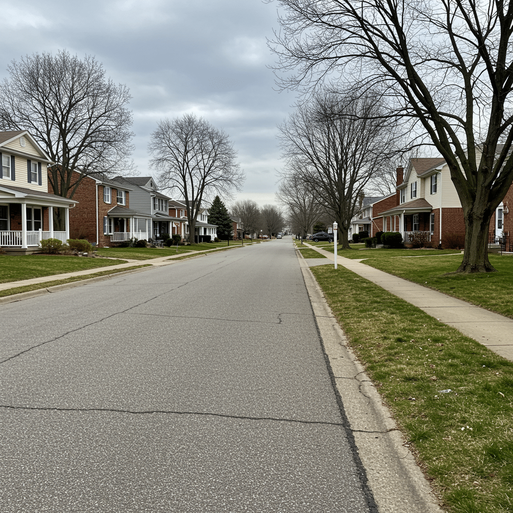 Beautiful residential neighborhood in Crown Point, IN with modern homes and well-maintained landscaping highlighting recent plumbing improvements
