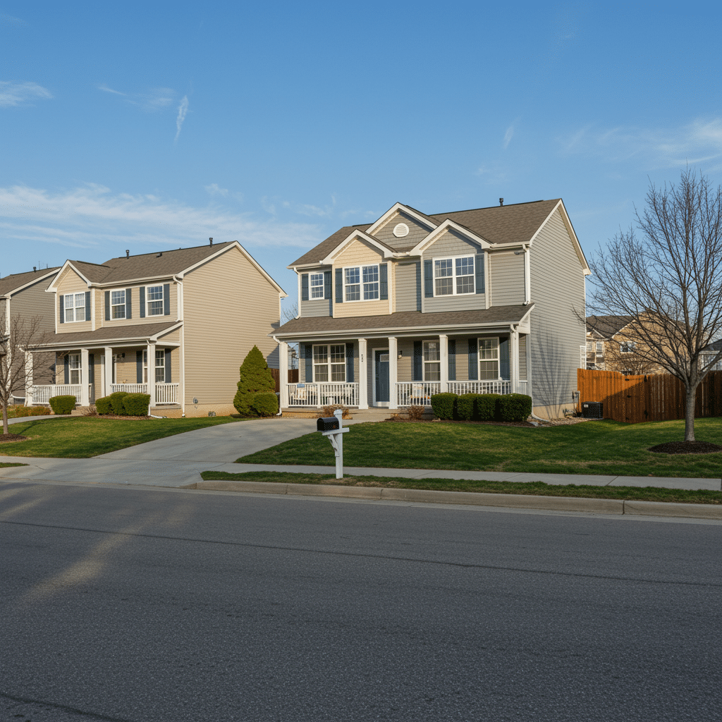 Local Griffith Indiana neighborhood street with well-kept homes and manicured lawns representing expert plumbing services near 741 Meadow Ln, Crown Point IN